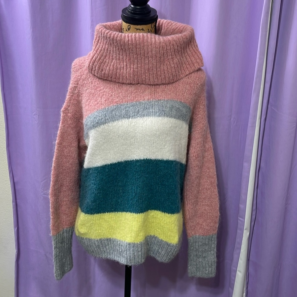 Lou & Grey Striped Wool Blend Plushfuzz Turtleneck Sweater